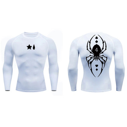 Compression Shirt Men - Spider Print Long Sleeve Gym Tee with Muscle Support