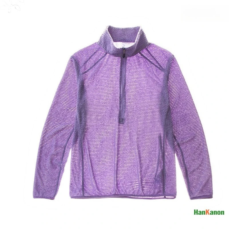 Men's Half-Zip Stand Collar Sweatshirt, Versatile Air Fleece Base Layer for Outdoor Camping, Hiking, Cycling