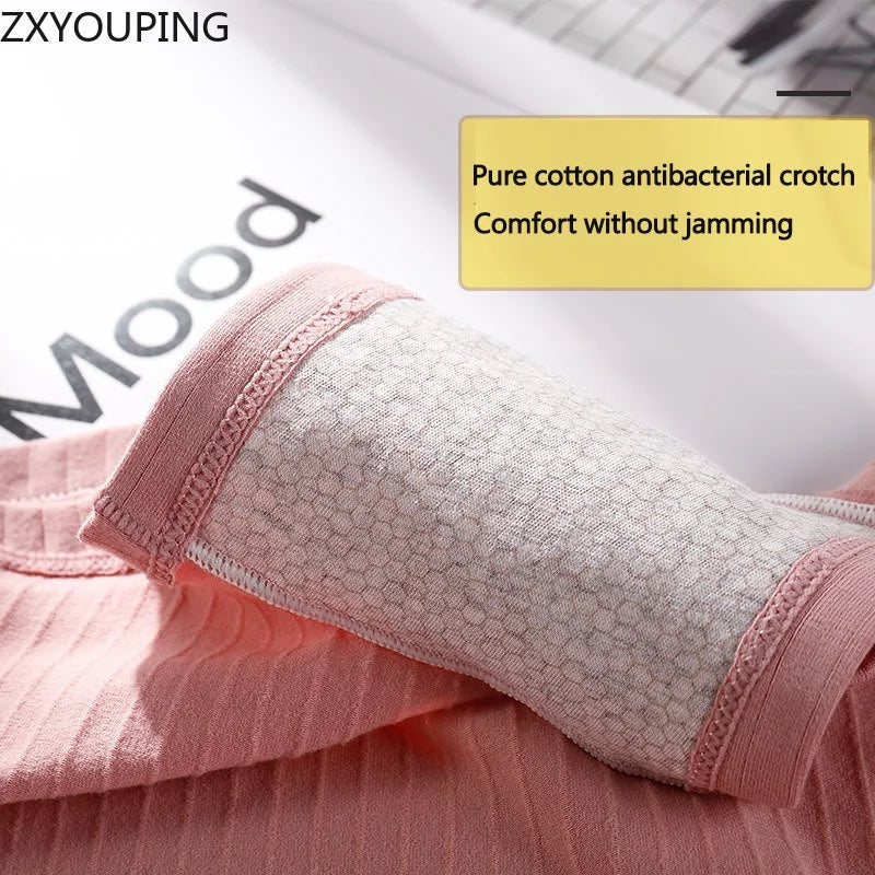 Women Pure Cotton Flat Angle Underwear with High Waist and Tight Belly Thread, Antibacterial Cotton Pants Four Corner Panties
