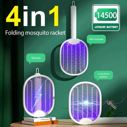 USB Rechargeable Electric Mosquito Killer Fly Swatter Portable UV Light Bug Zapper Mosquito Racket Insect Killer for Home Garden