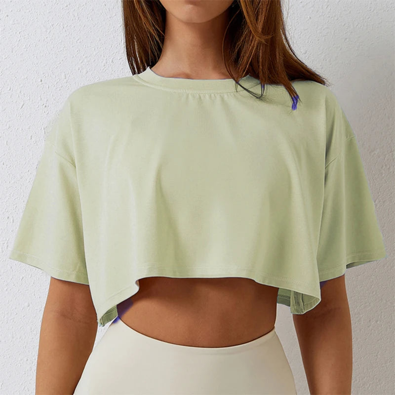 Women's Cotton Crop Top – Yoga & Fitness Short-Sleeve Workout Tee