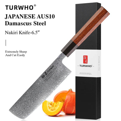 Damascus Steel Japanese Chef Knife - Hand Forged Santoku  Sashimi Blade