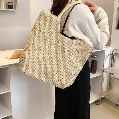 Women Straw Tote Handbag – Large Capacity Beach Bag With Zipper Closure