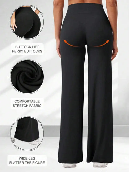 High Waist Wide Leg Casual Pants For Women Multi Functional Hip Lifting Yoga Trousers Soft Polyester Fabric Easy Care Machine Wa