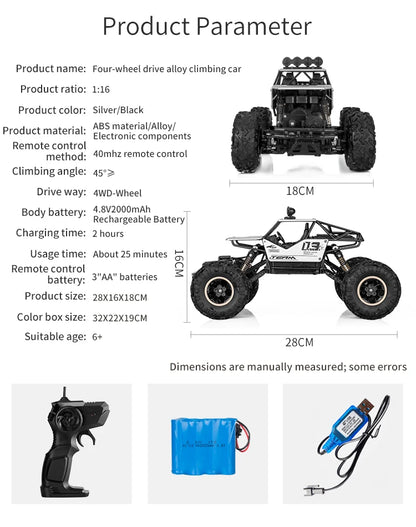 Remote Control Climbing Car - 4WD Off Road Truck with Shockproof Suspension & Anti Skid Wheels