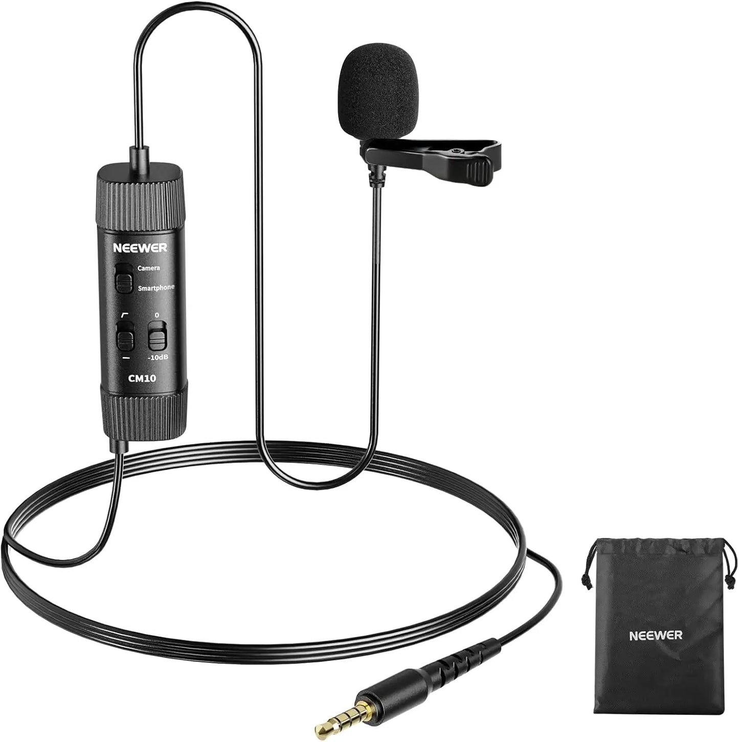 NEEWER 3.5mm TRRS Lavalier Lapel Microphone Plug & Play Mini Clip on Mic Omnidirectional Condenser for Camera Phone PC  CM10