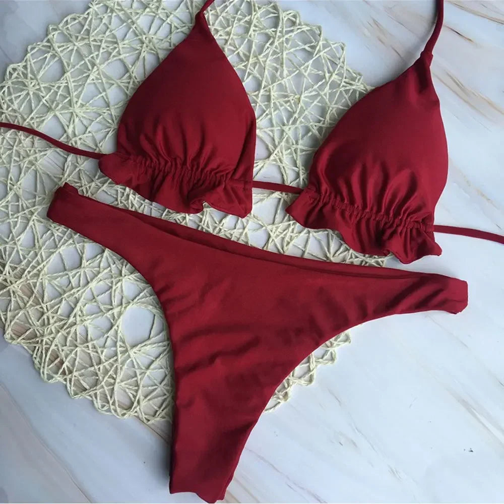 Brazilian Bikini Set - Sexy Two Piece Swimsuit With Push-Up Bandage Top