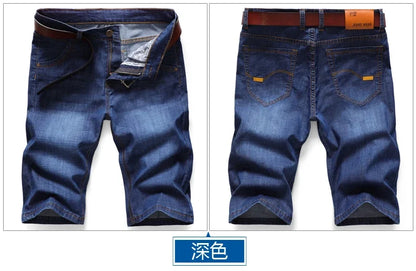 Men's Denim Shorts - Casual Summer Knee Length Multi-Pocket Elastic Waist