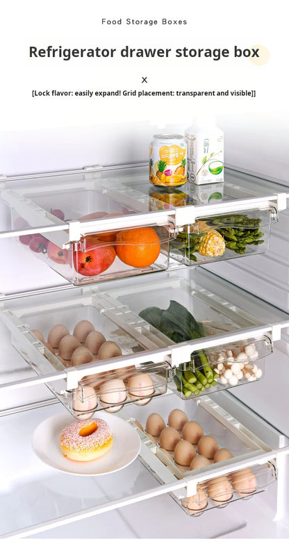Refrigerator Egg Storage Box - Drawer Style Plastic Egg Holder and Fresh-Keeping Food Rack
