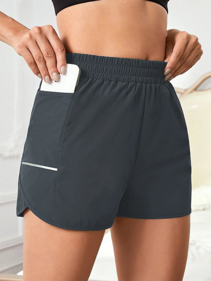 Women's Sports Shorts – Elastic Waist with Phone Pocket & Reflective Strips