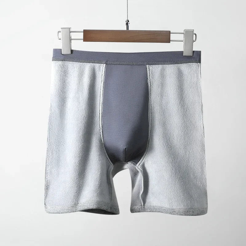 Men's thermal underwear men's fleece thickened anti-wear leg lengthened boxers autumn winter boxer shorts head
