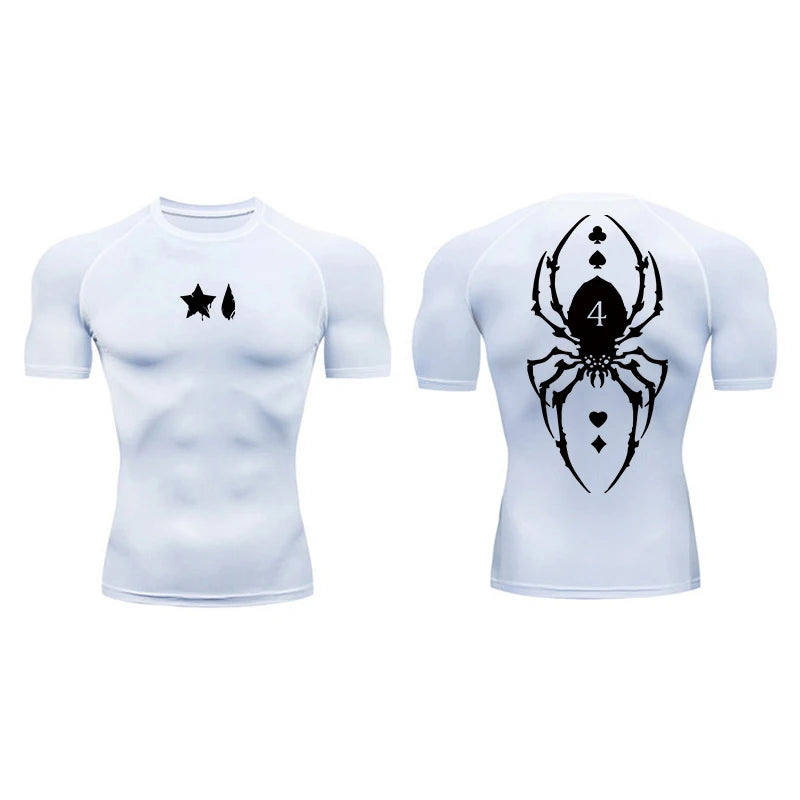 Compression Shirt Men - Spider Print Long Sleeve Gym Tee with Muscle Support