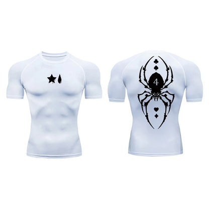 Compression Shirt Men - Spider Print Long Sleeve Gym Tee with Muscle Support