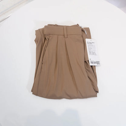 Pocketed suit pants with pleats, cool feeling, versatile wide-legged, long pants, casual, straight-cut, elastic waist