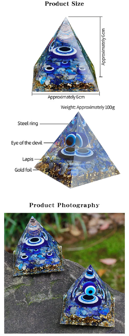 Evil Eye Crystal Pyramid Blue Eyes Natural Lapis Lazuli Stones Healing Crystals Resin Pyramids for Home Decor Ornament Gift Box