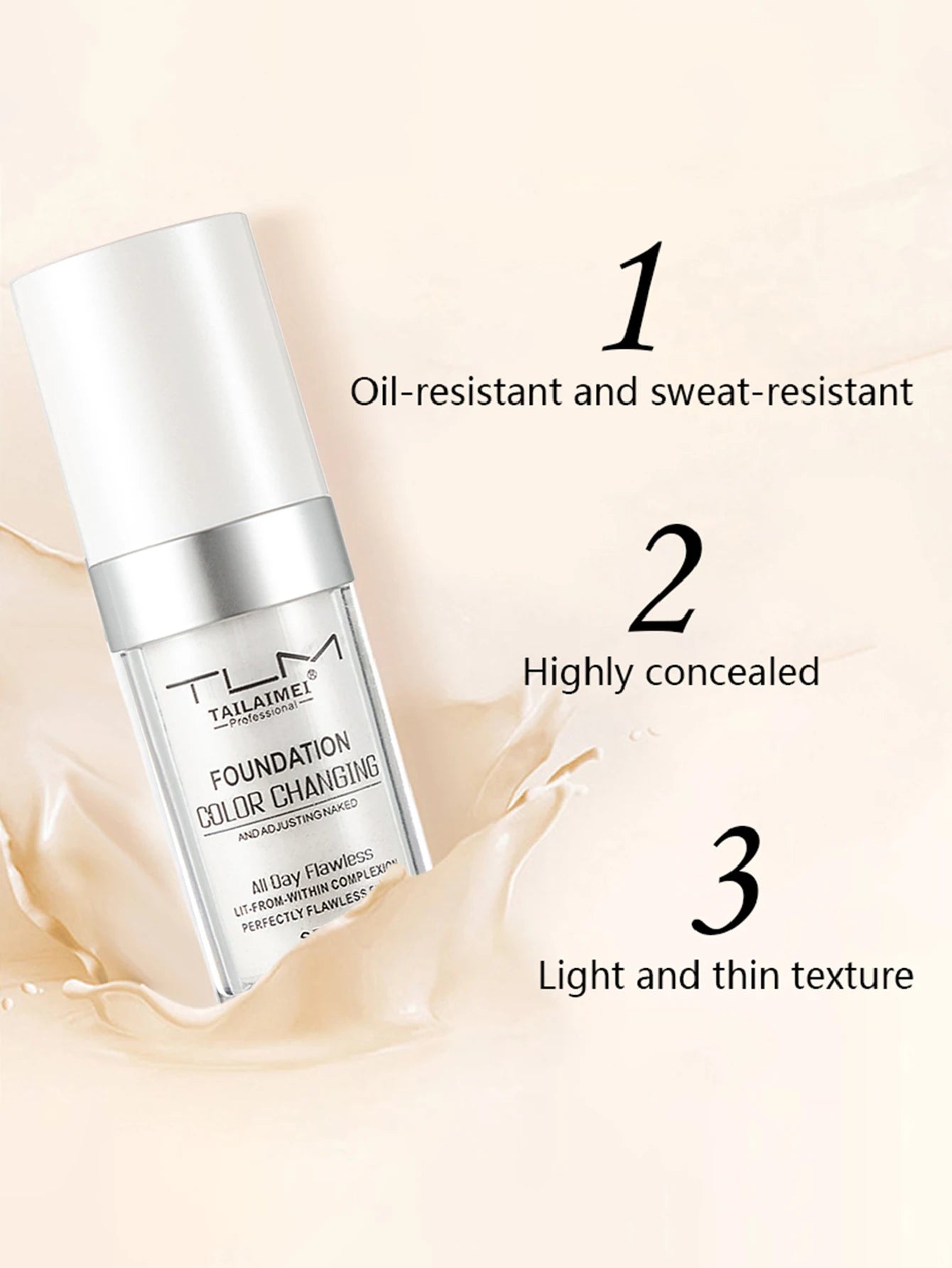 Warm Change liquid foundation sunscreen lasting oil control easy to apply makeup waterproof portable