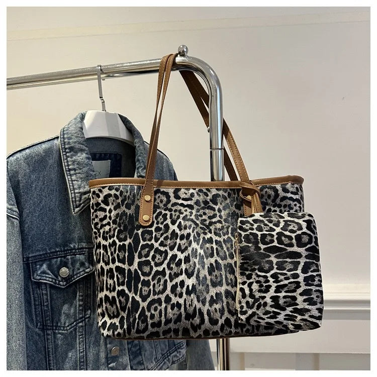 Leopard Print Tote Bag - Women's PU Leather Large Capacity Casual Travel Purse