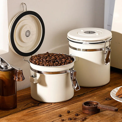 Airtight Stainless Steel Coffee Bean Container - Vacuum Sealed Kitchen Storage Jar - ZOOMNSTORE
