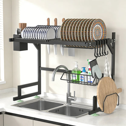 Dish Rack Above Sink - Two Tier Kitchen Draining Rack with Utensil Holder, Large Capacity