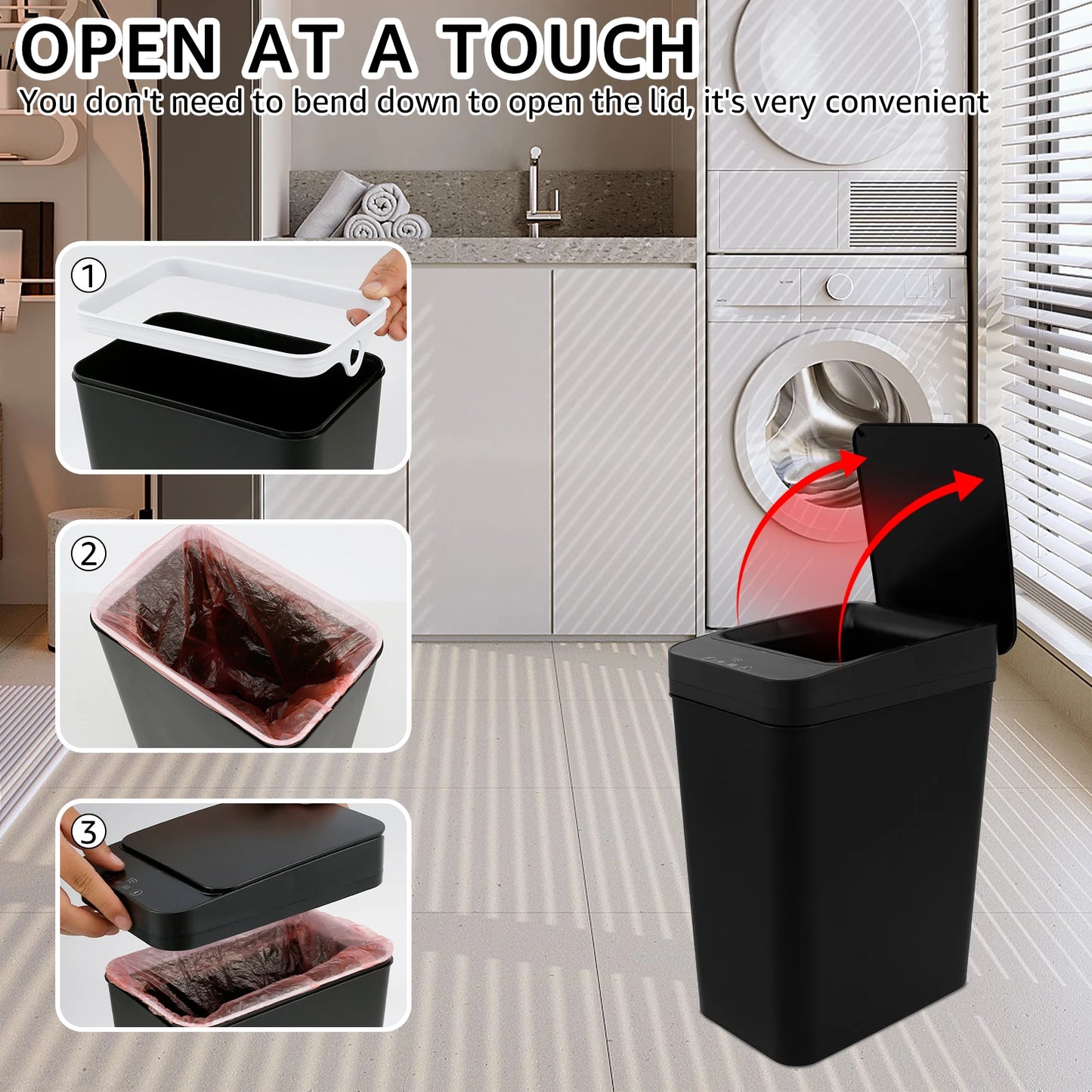 Touchless Infrared Trash Can - 12L Smart Sensor Wastebasket for Kitchen  Bathroom