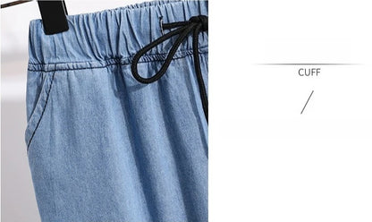 2026 High Waist Loose Fit Wide Leg Jeans Women Plus Size Casual Straight Workwear Trousers Summer Autumn Denim Capri Pants