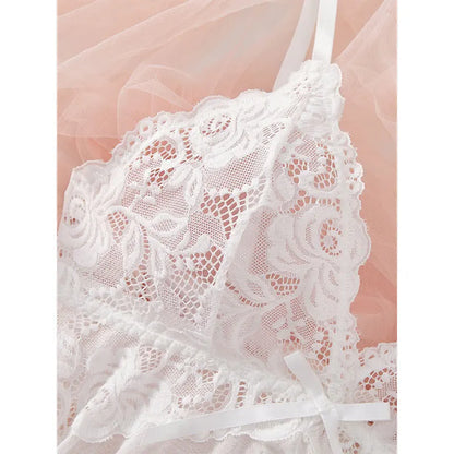 Suspender Suit Summer Ultra-thin Nightgown Lace Thong Sets Women's Sexy Pyjamas Lingerie Hot Night Dress Comfortable Sleepwear