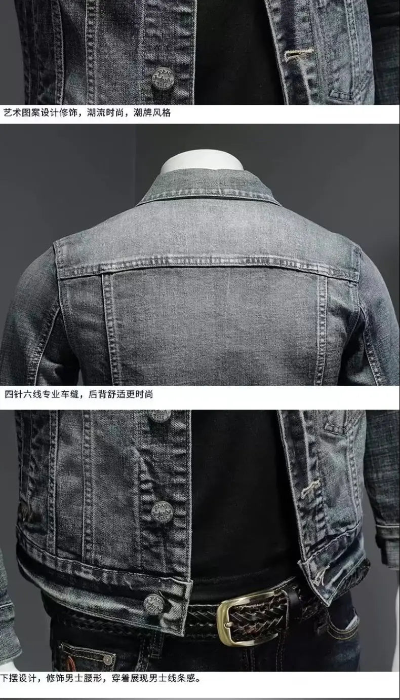 Men's Vintage Denim Jacket High Street Trend Loose Street Riding Biker Clothing Handsome Casual Buttoned Lapel Men's Clothing