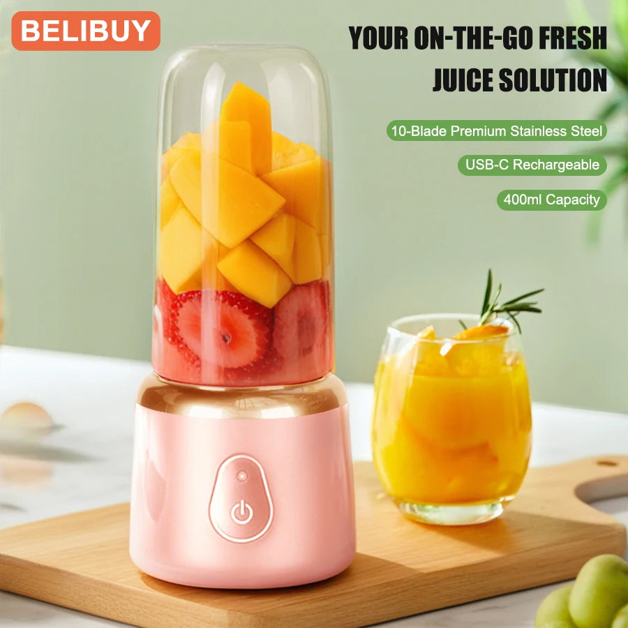 Portable USB Fruit Juicer Blender - Multifunctional Mini Juice Mixer with 6 Blades