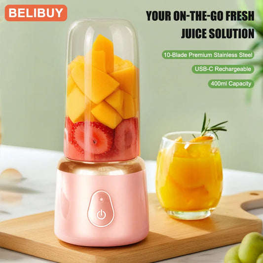 Portable USB Fruit Juicer Blender - Multifunctional Mini Juice Mixer with 6 Blades