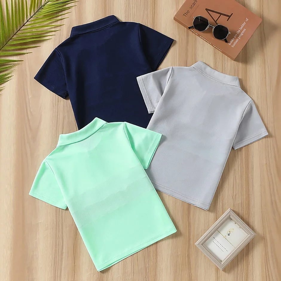 1/2/3 piece set of children's striped multi-color POLO short sleeved boy handsome casual lapel button top versatile sports T-shi