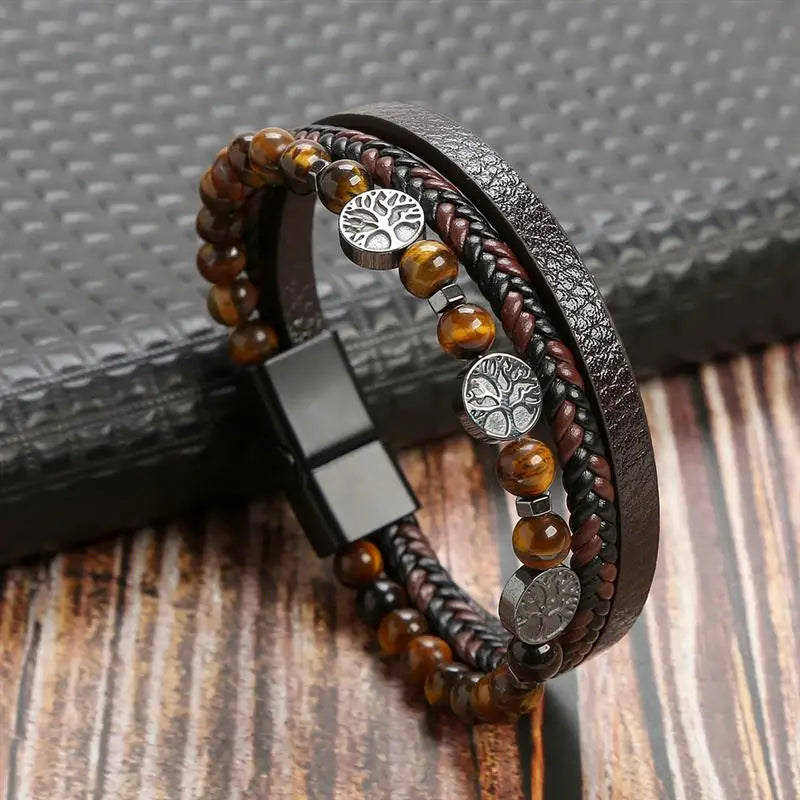 Fashion Braided Rope Woven Multilayer Leather Men Bracelets Punk Mental Magnet Bangle for Friend Charm Jewelry Gifts