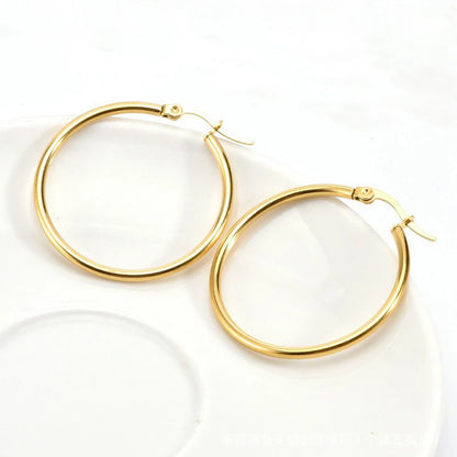 30-80mm Big Simple Classic Hoop Earrings For Women Girls Circle Stainless Steel Earrings Gold Silver Color Round Earings Gift