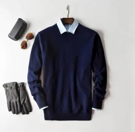 Cashmere Pullover Sweater - Men's V Neck Warm Cotton Blend Knitwear For Autumn Winter