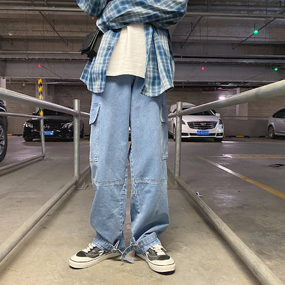 Cargo jeans Men Loose Straight Baggy Men's Jeans Mopping pants hip hop Streetwear Skateboard Neutral denim Wide Leg Denim pants