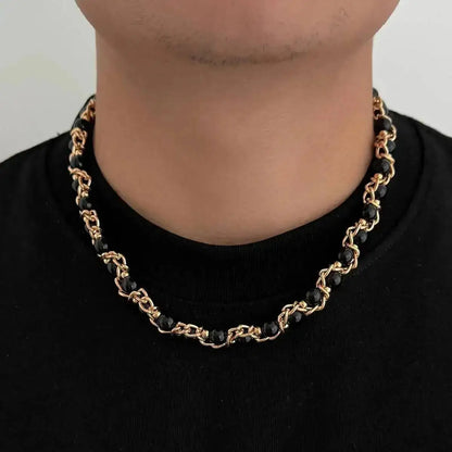 Lacteo 2025 Trendy Creative Imitation Pearl Beaded Chain Necklace Bracelet for Men Vintage Clavicle Chain Charm Jewelry Gift Set
