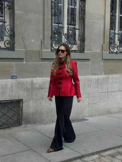 Elegant Satin Coat – Women's Satin Jacket With Cinched Waist & Button Closure
