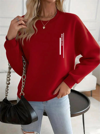 Women's Casual Heart Print Pullover Sweatshirt Geometric Design Long Sleeve Round Neck Machine Washable Regular Fit for Autum