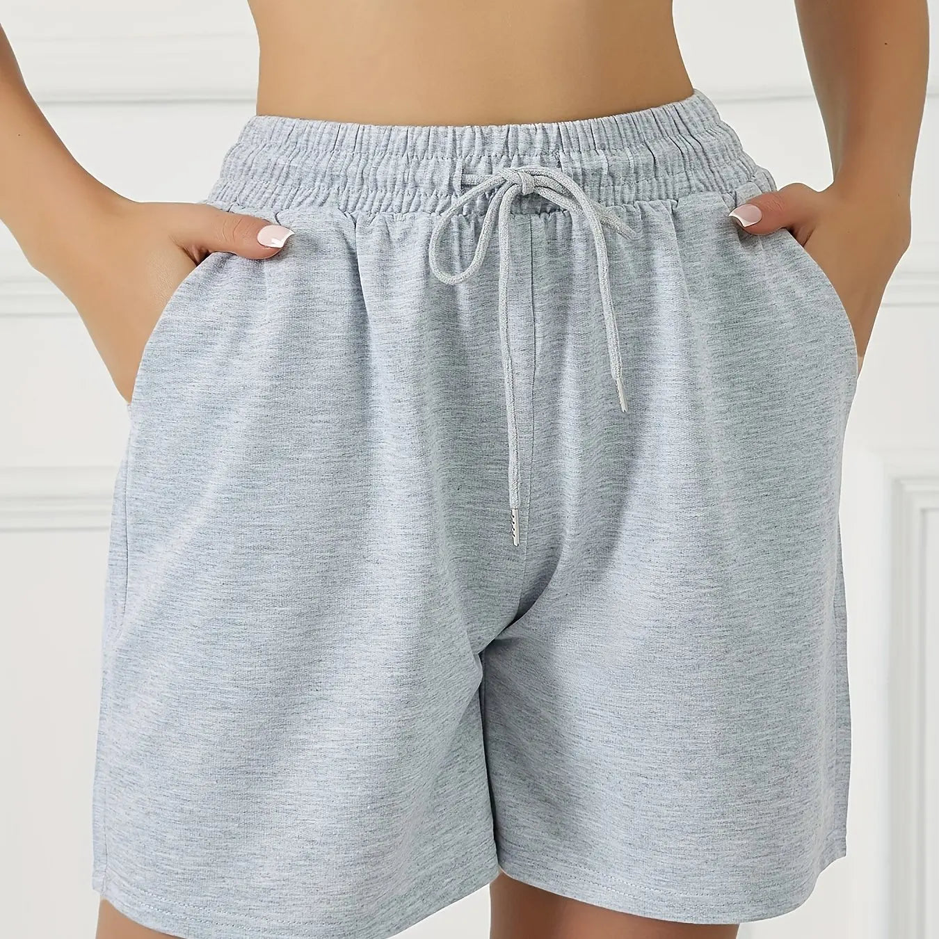 Ladies' Front Pocket Waist Drawstring Sports Pants for Casual Running and Exercise, Pure Cotton Shorts