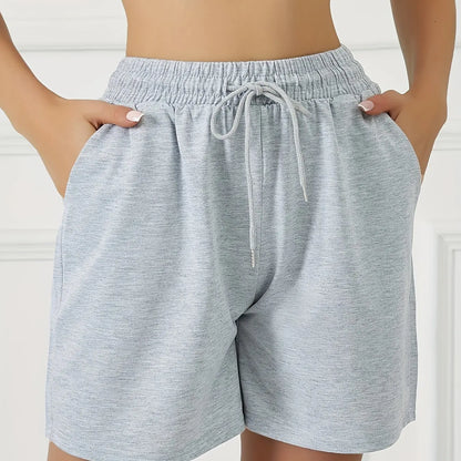 Ladies' Front Pocket Waist Drawstring Sports Pants for Casual Running and Exercise, Pure Cotton Shorts