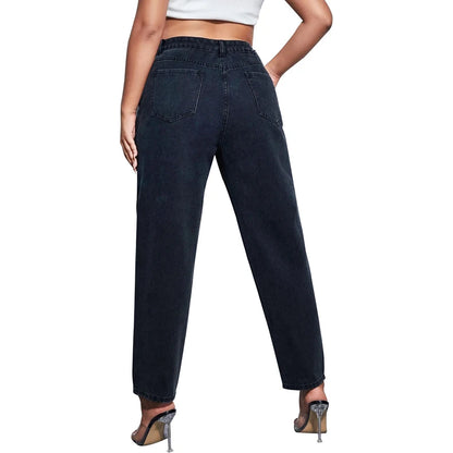 Plus Size Women Jeans Autumn Dark Blue 175cm Tall Stretchy and Loose Washing Straight 6XL 100Kgs Curve Lady Thin Lady Denim Pant