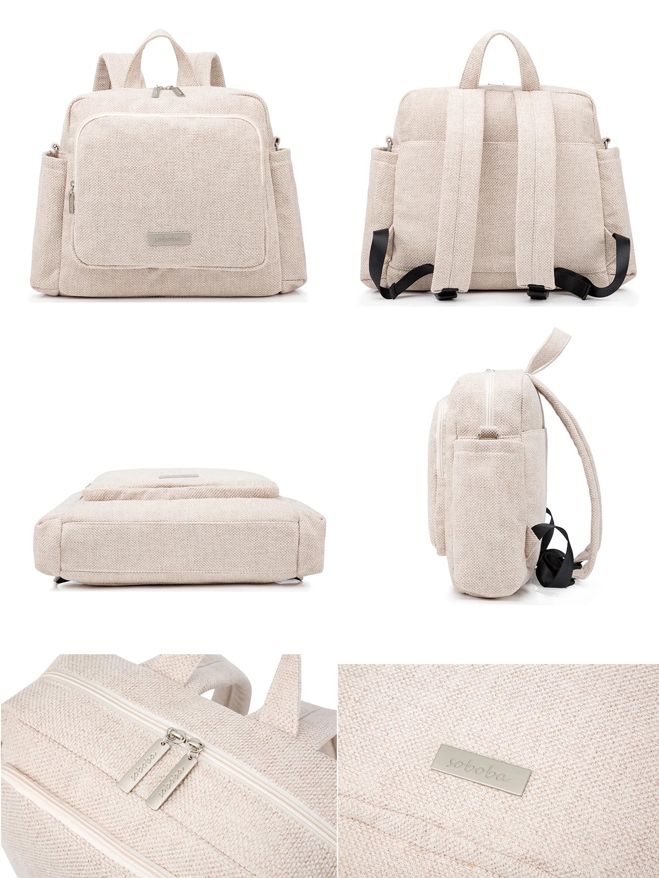 Soboba 2023 New Diaper Bags for Mother Waterproof Large Capacity Solid Polyester Diaper Backpacks Travel Bag for Newborn Baby