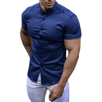 Summer Fashion Super Slim Fit Short Sleeve Shirts Men Classic Casual Dress Shirt Male Hipster Relaxed Luxe Formal Shirt