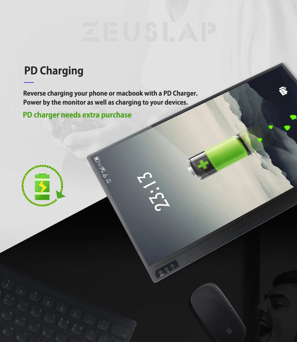 Portable Monitor 15.6 Inch - ZEUSLAP 1080p IPS Panel USB C Portable Screen for Laptop & Phone