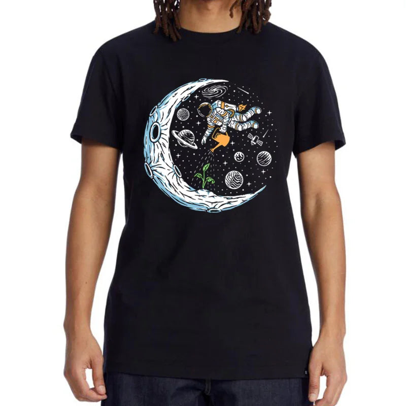 Summer Men T-shirt Cotton Blend Casual Funny Astronaut Design Print Loose O-neck T Shirt for Men Short Sleeve Male T-shirt Tees
