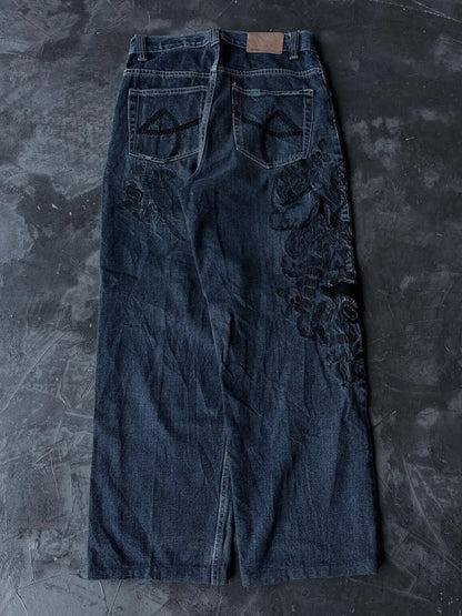 Y2K Vintage Printing Men Baggy Jeans Harajuku Trend Women Hip Hop Fashion Casual Joker Couple Wide-Leg Pants Streetwear