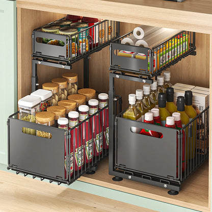 Adjustable 2-Tier Pull-Out Cabinet Organizer - Under Sink Storage Rack for Spice Jars - ZOOMNSTORE