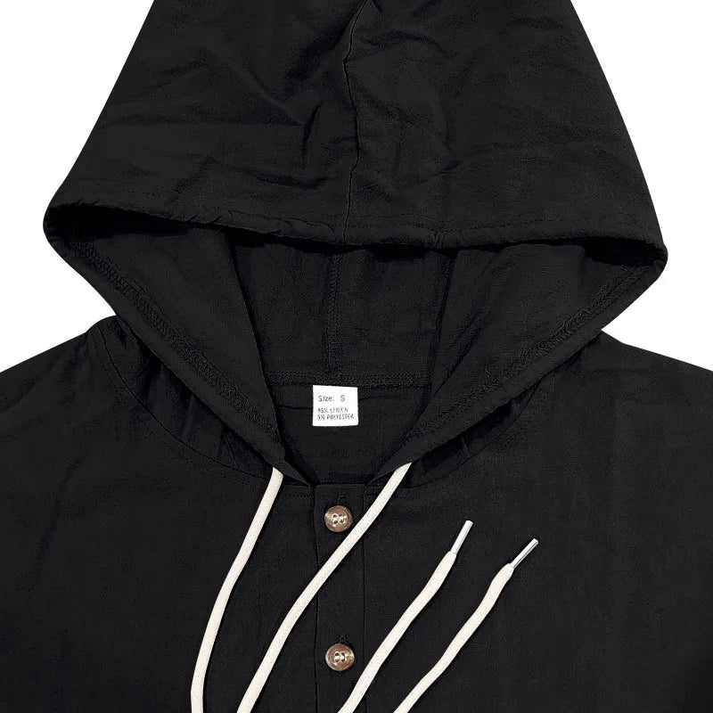 New Spring and Autumn Style Loose Men's Hoodie Set, Linen Material Beach Casual Two-Piece Suit
