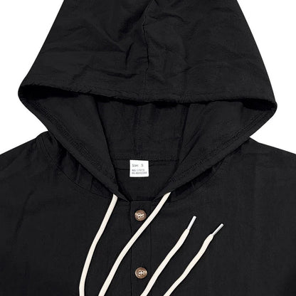 New Spring and Autumn Style Loose Men's Hoodie Set, Linen Material Beach Casual Two-Piece Suit