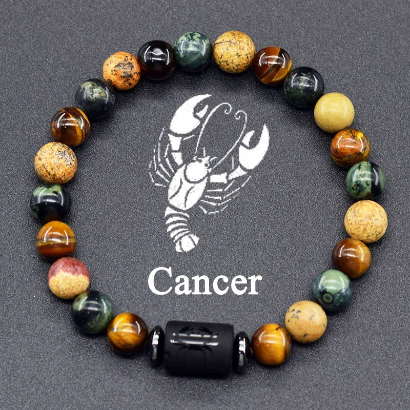 12 Zodiac Constellation Signs Bracelets for Men Women Real Natural Tiger Eye Stone Bead Bracelet Leo Taurus Charm Couple Jewelry