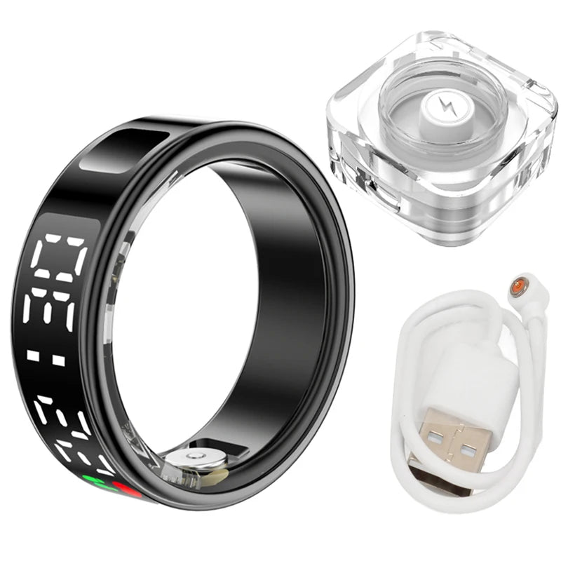 Fitness Sleep Smart Ring LED Display Screen Heart Rate Blood Oxygen Monitoring Outdoor Sports Modes IP68 & 5ATM Waterproof Ring